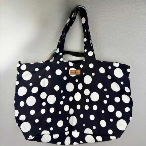 Glorieroo Handbags - NWT Stylish Polka Dot Tote Beach Bag - Black & White- jumbo size